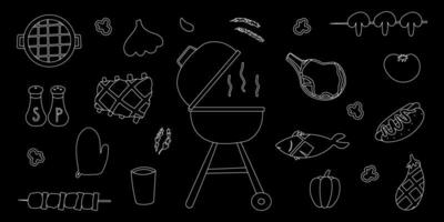 bbq grill party line doodle elements set photo