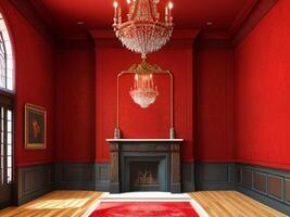 a red wall in empty room background. , photo