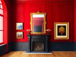 a red wall in empty room background. , photo