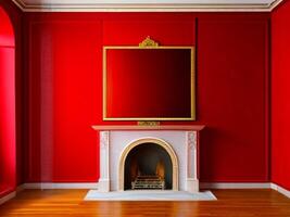 a red wall in empty room background. , photo