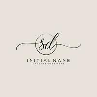 Initial SD feminine logo collections template. handwriting logo of initial signature, wedding, fashion, jewerly, boutique, floral and botanical with creative template for any company or business. vector