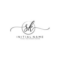 Initial SK feminine logo collections template. handwriting logo of initial signature, wedding, fashion, jewerly, boutique, floral and botanical with creative template for any company or business. vector