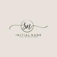 Initial SN feminine logo collections template. handwriting logo of initial signature, wedding, fashion, jewerly, boutique, floral and botanical with creative template for any company or business. vector