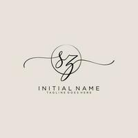 Initial SZ feminine logo collections template. handwriting logo of initial signature, wedding, fashion, jewerly, boutique, floral and botanical with creative template for any company or business. vector