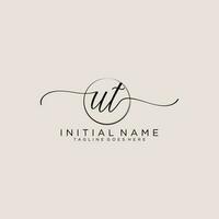 Initial UT feminine logo collections template. handwriting logo of initial signature, wedding, fashion, jewerly, boutique, floral and botanical with creative template for any company or business. vector