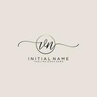 Initial VN feminine logo collections template. handwriting logo of initial signature, wedding, fashion, jewerly, boutique, floral and botanical with creative template for any company or business. vector