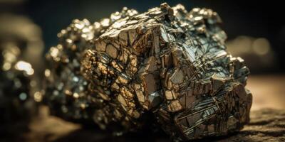 Photo of the mineral stone pyrite close-up, macro. Generative AI