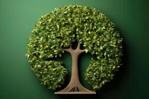 Ecosystem restoration, environment day concept tree background. Recycle icon paper cut banner with forest. Ecology project concept, illustration photo