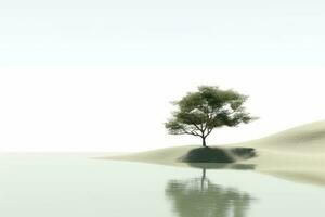Abstract illustration minimalist landscape, alone tree in clear nature landscapeAbstract illustration minimalist landscape, Alone tree in clear nature landscape, Generative AI illustration photo