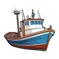 fisherman's boat In Cartoon Style, Boat Sticker png