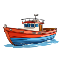 du pêcheur bateau dans dessin animé style, bateau autocollant png