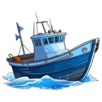 del pescador barco en dibujos animados estilo, barco pegatina png