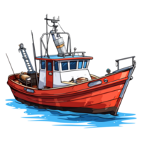 du pêcheur bateau dans dessin animé style, bateau autocollant png