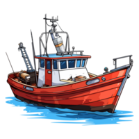 fisherman's boat In Cartoon Style, Boat Sticker png