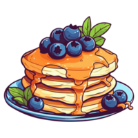 Pfannkuchen mit Blaubeere Belag, köstlich Pfannkuchen Illustration, garniert mit frisch Beeren und Sirup. png