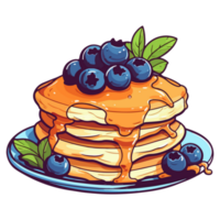 pancake con mirtillo guarnizione, delizioso pancake illustrazione, guarnito con fresco frutti di bosco e sciroppo. png