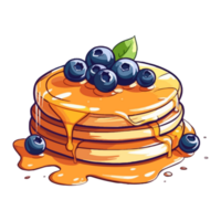 pancake con mirtillo guarnizione, delizioso pancake illustrazione, guarnito con fresco frutti di bosco e sciroppo. png