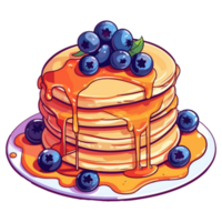 pancake con mirtillo guarnizione, delizioso pancake illustrazione, guarnito con fresco frutti di bosco e sciroppo. png