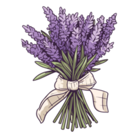 lila lavendel- blommor anordnad i en små bukett, romantisk bukett av lila lavendel- png