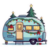 Weihnachten Wohnmobil mit Weihnachten Baum und Weihnachten Beleuchtung, Weihnachten Camping, Anhänger Dekor zum Weihnachten. png