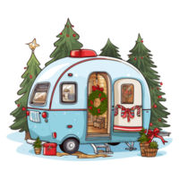 jul husbil med jul träd och jul lampor, jul camping, trailer dekor för jul. png