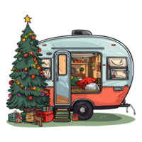 Natale camper con Natale albero e Natale luci, Natale campeggio, trailer arredamento per Natale. png