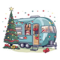 jul husbil med jul träd och jul lampor, jul camping, trailer dekor för jul. png