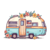 super schattig voorjaar caravan, zomer vakantie caravan op reis sticker, vrachtauto reis, reizen aanhangwagen illustratie. png