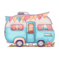 Super cute Spring Caravan, Summer Holiday Caravan Traveling Sticker, truck travel, Travel trailer illustration. png