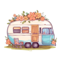 súper linda primavera caravana, verano fiesta caravana de viaje pegatina, camión viajar, viaje remolque ilustración. png