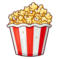 popcorn emmer. bioscoop tussendoortje, popcorn in een rood gestreept emmer sticker illustratie png