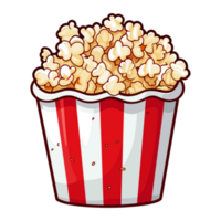 popcorn hink. bio mellanmål, popcorn i en röd randig hink klistermärke illustration png