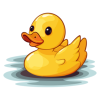 Yellow duck is bathing in a puddle, rubber bath duck illustration png