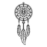 boho dreamcatcher, symbolism mascot made of weave and feathers, simple wicker mandala. vector