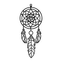 boho dreamcatcher, symbolism mascot made of weave and feathers, simple wicker mandala. vector