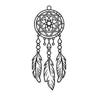 boho dreamcatcher, symbolism mascot made of weave and feathers, simple wicker mandala. vector