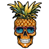 Juicy fruit skull, skeleton head pineapple peel illustration, Summer tropical party symbols. png