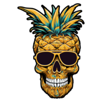 Juicy fruit skull, skeleton head pineapple peel illustration, Summer tropical party symbols. png
