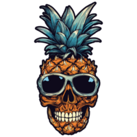 Juicy fruit skull, skeleton head pineapple peel illustration, Summer tropical party symbols. png