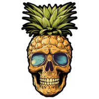 Juicy fruit skull, skeleton head pineapple peel illustration, Summer tropical party symbols. png