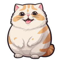 Cute fat cat sticker design, Funny crazy cartoon illustration png