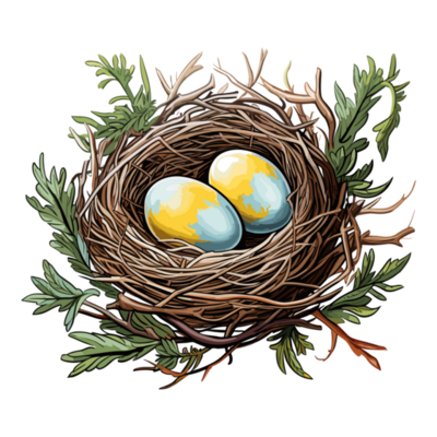 A Golden Egg In Nest With Leaves PNG Images