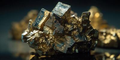 Photo of the mineral stone pyrite close-up, macro. Generative AI