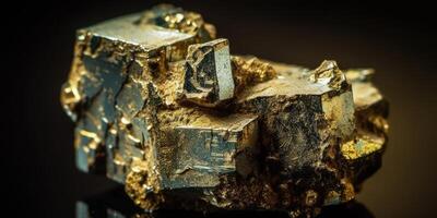 Photo of the mineral stone pyrite close-up, macro. Generative AI