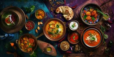 Illustration of Indian national food. View from above.Generative AI photo