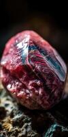Photo of the mineral stone rhodolite close-up, macro.