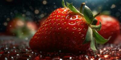 Juicy ripe strawberries close-up. Generative AI photo