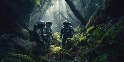 Astronauts in the jungle. Fantastic. Generative AI photo