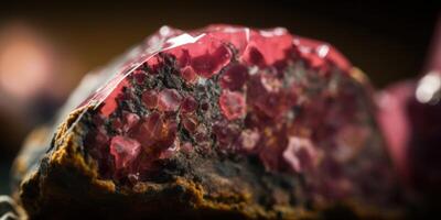 Photo of the mineral stone rhodolite close-up, macro. Generative AI