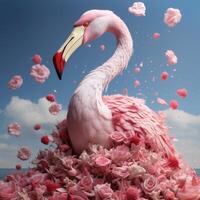 Pink flamingo, Abstraction. Generative AI photo